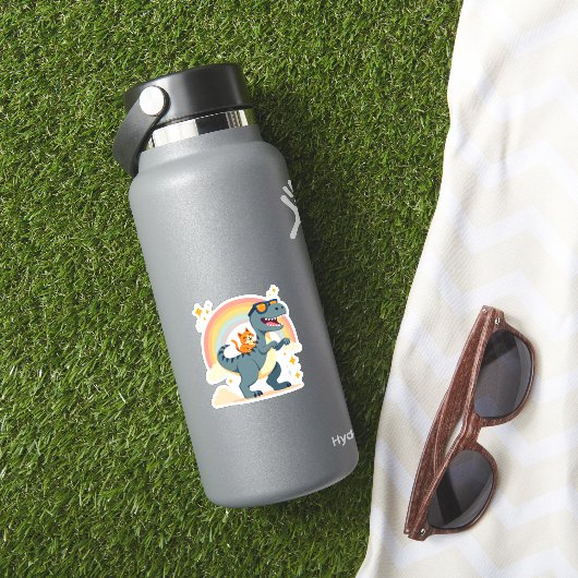 Katze Reitet Dinosaurier T-Rex Kätzchen Regenbogen Aufkleber (HydroFlask Insitu)