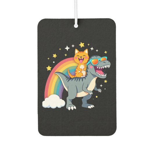 Katze Reitet Dinosaurier T-Rex Kätzchen Regenbogen Autolufterfrischer (Vorderseite)
