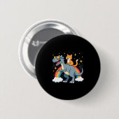 Katze Reitet Dinosaurier T-Rex Kätzchen Regenbogen Button (Vorne & Hinten)