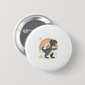 Katze Reitet Dinosaurier T-Rex Kätzchen Regenbogen Button (Vorne & Hinten)