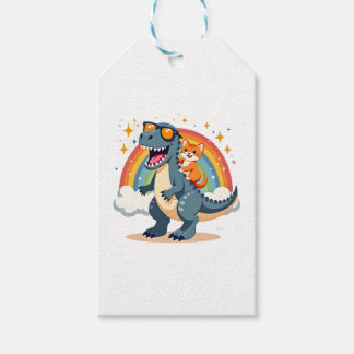 Katze reitet Dinosaurier T-Rex Kätzchen Regenbogen Geschenkanhänger