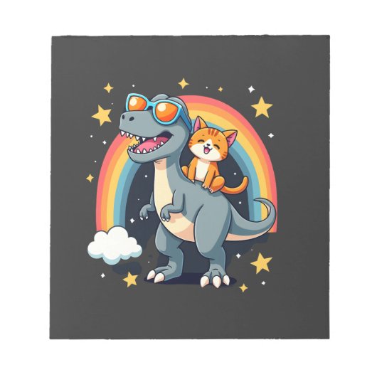 Katze reitet Dinosaurier T-Rex Kätzchen Regenbogen Notizblock (Vorderseite)