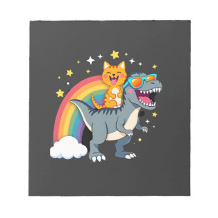 Katze reitet Dinosaurier T-Rex Kätzchen Regenbogen Notizblock