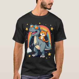 Katze Reitet Dinosaurier T-Rex Kätzchen Regenbogen T-Shirt