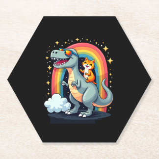 Katze Reitet Dinosaurier T-Rex Kätzchen Regenbogen Untersetzer