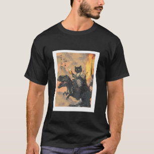 Katze reitet Dinosaurier T rex Lustige Purrassisch T-Shirt