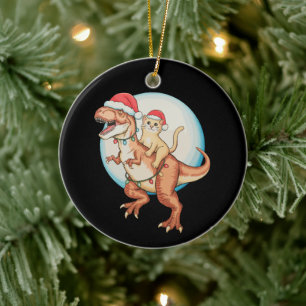 Katze Reitet Dinosaurier T Rex Mond Weihnachten Xm Keramik Ornament