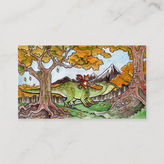 Katze reitet eine Dinosaurier-Visitenkarte Visitenkarte (Vorderseite)