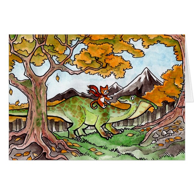 Katze reitet einen Dinosaurier (Vorderseite (Horizontal))