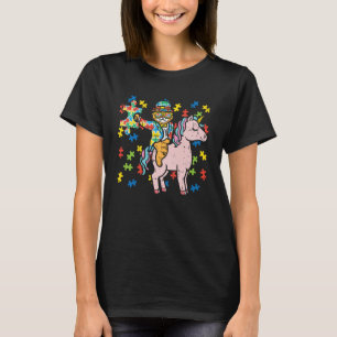 Katze Reitet Einhorn Rätsel Autismus-Bewusstsein T T-Shirt