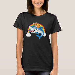 Katze reitet Hai, der Donut mit Regenbogen isst Fü T-Shirt