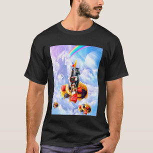 Katze reitet Lama auf Wolken und Waffeln T-Shirt