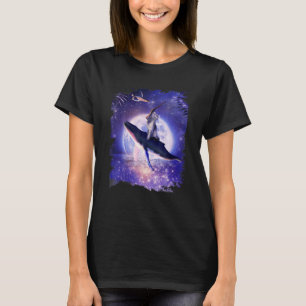 Katze reitet Wal im Raum Mond T-Shirt
