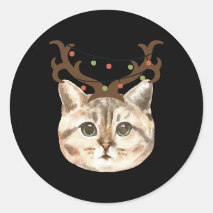 Katze Rentiere Weihnachtslichter Weihnachten im Ju Runder Aufkleber
