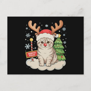 Katze Rentiergeweih Weihnachtsbaum Xmas Ferien Feiertagspostkarte