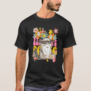 Katze Retro 60er 70er Jahre Vibe Blumen Friedensze T-Shirt