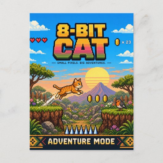 Katze, Retro-8-Bit-Pixel-Art Postkarte (Vorderseite)