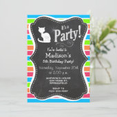 Katze; Retro Neon Rainbow Einladung (Stehend Vorderseite)