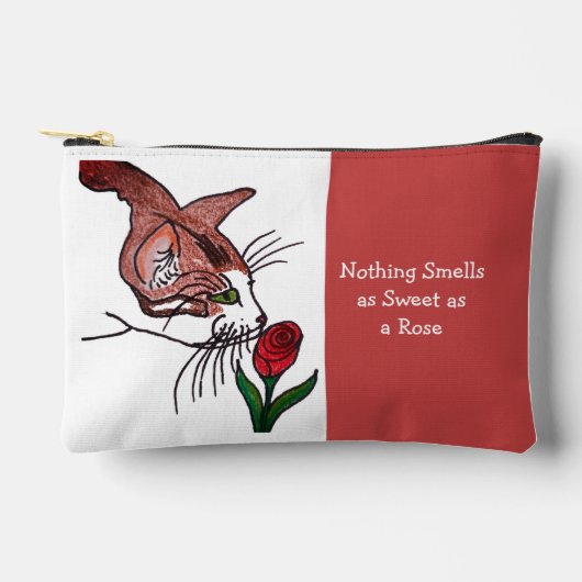 Katze riecht an duftender Rose  Zubehörtasche (Vorderseite)
