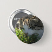 Katze riecht eine Pflanze Button (Vorne & Hinten)