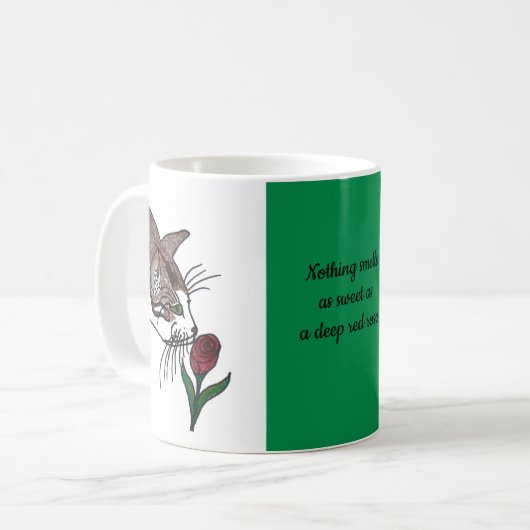 Katze riecht tief Rote Rose Kaffeetasse (Vorderseite Links)