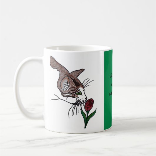 Katze riecht tief Rote Rose Kaffeetasse (Links)