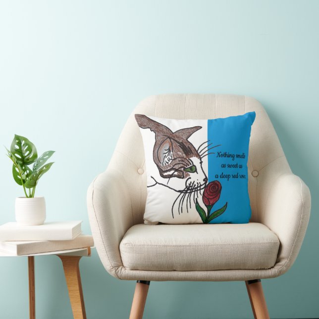 Katze riecht tief Rote Rose Kissen (Stuhl )