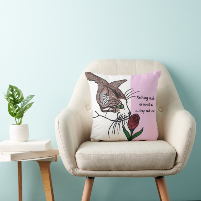 Katze riecht tief Rote Rose Kissen (Stuhl )