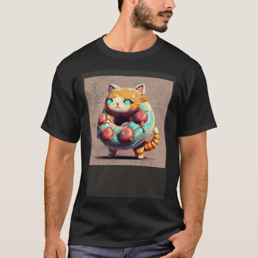 Katze Roboter Donut T-Shirt (Vorderseite)