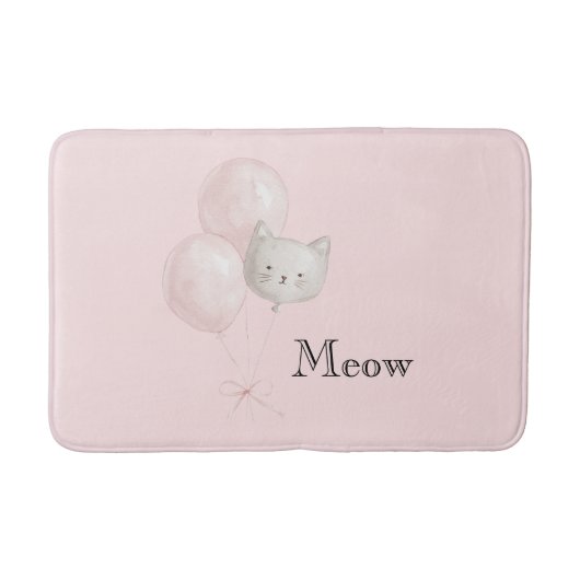Katze Röten Rosa Luftballons Badematte (Vorderseite)