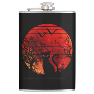 KATZE ROTER MOND NACHT SCHWARZE KATZEN LIEBHABER FLACHMANN