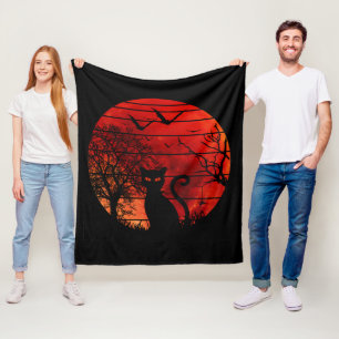 KATZE ROTER MOND NACHT SCHWARZE KATZEN LIEBHABER FLEECEDECKE