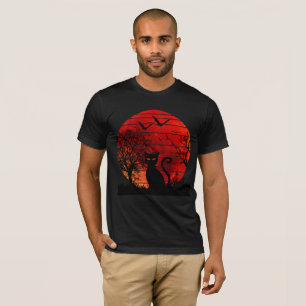 KATZE ROTER MOND NACHT SCHWARZE KATZEN LIEBHABER T-Shirt