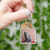 Katze (russisches Blau) und Tapetenhintergrund Schlüsselanhänger (Hand)