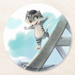 Katze rutscht Eiffelturm hinunter – Paris Papier U Runder Pappuntersetzer