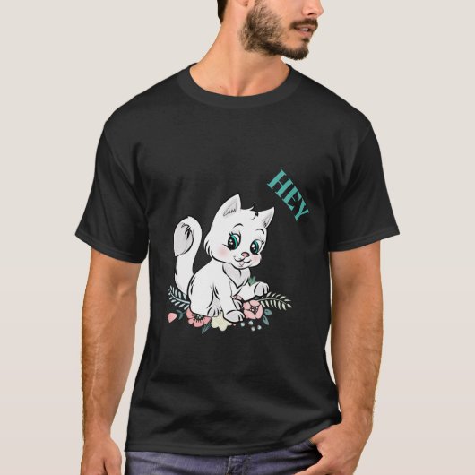Katze sagt: hey T-Shirt (Vorderseite)