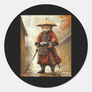 Katze Samurai Japan Japanisch Lustig Grafik Runder Aufkleber