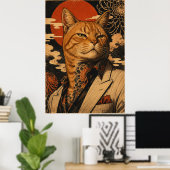 Katze Samurai Vintage Japanisches Poster (Heimbüro)