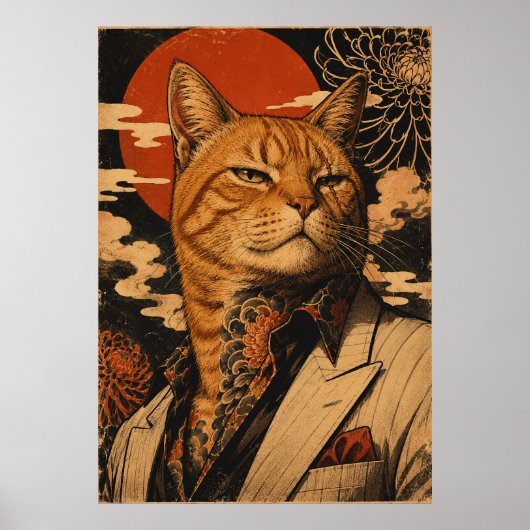 Katze Samurai Vintage Japanisches Poster (Vorne)