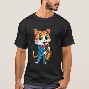 Katze Saxophonist spielt Saxophon Kätzchen Katze M T-Shirt