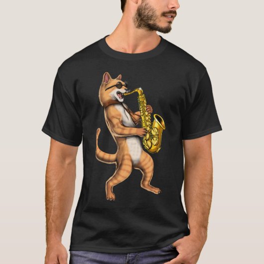 Katze Saxophonspieler T-Shirt (Vorderseite)
