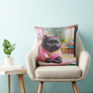 Katze schaut im Wohnzimmer fern Kissen