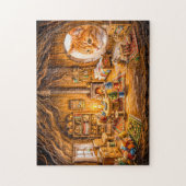 Katze schaut in gemütliches Mäuseheim Puzzle (Vertikal)