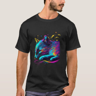 Katze Schlaf, Bunte Katze Psychedelische Kunst T-Shirt