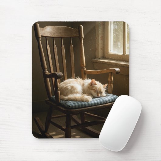 Katze schlafend auf einem Schaukelstuhl Mousepad (Mit Mouse)