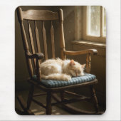 Katze schlafend auf einem Schaukelstuhl Mousepad (Vorne)