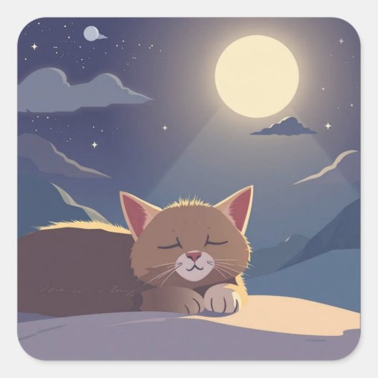 Katze schlafend quadratischer aufkleber (Vorderseite)