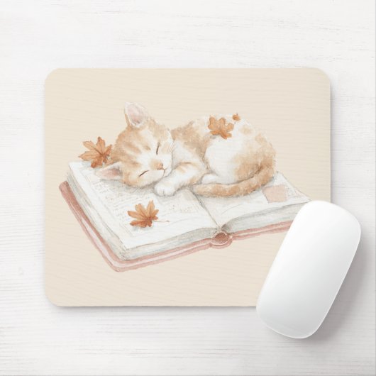 Katze schläft auf einem Buch Mousepad (Mit Mouse)