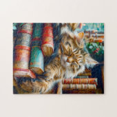 Katze schläft auf einem Bücherstapel Puzzle (Horizontal)