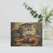 Katze schläft mit Hummer und Fisch Postkarte (Stehend Vorderseite)